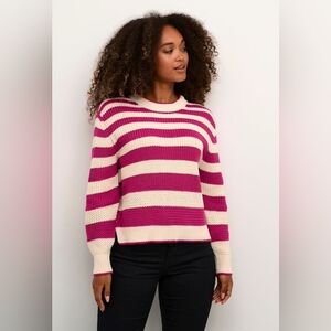 NWT CREAM MUKA FUCHSIA & IVORY STRIPE KNITTED PULLOVER SIZE SMALL